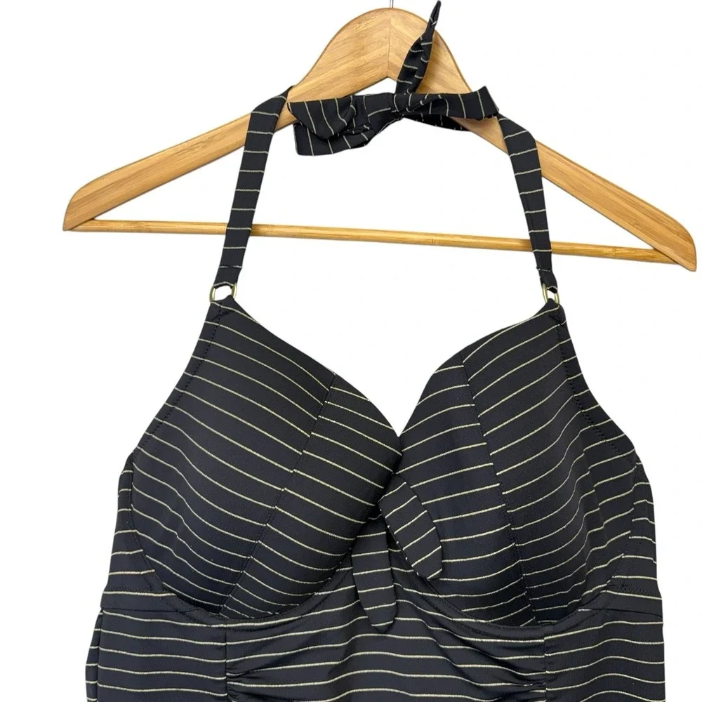 Swimsuits For All Womens One Piece 18 Black Good Stripe Halter Cinched Swim Sexy